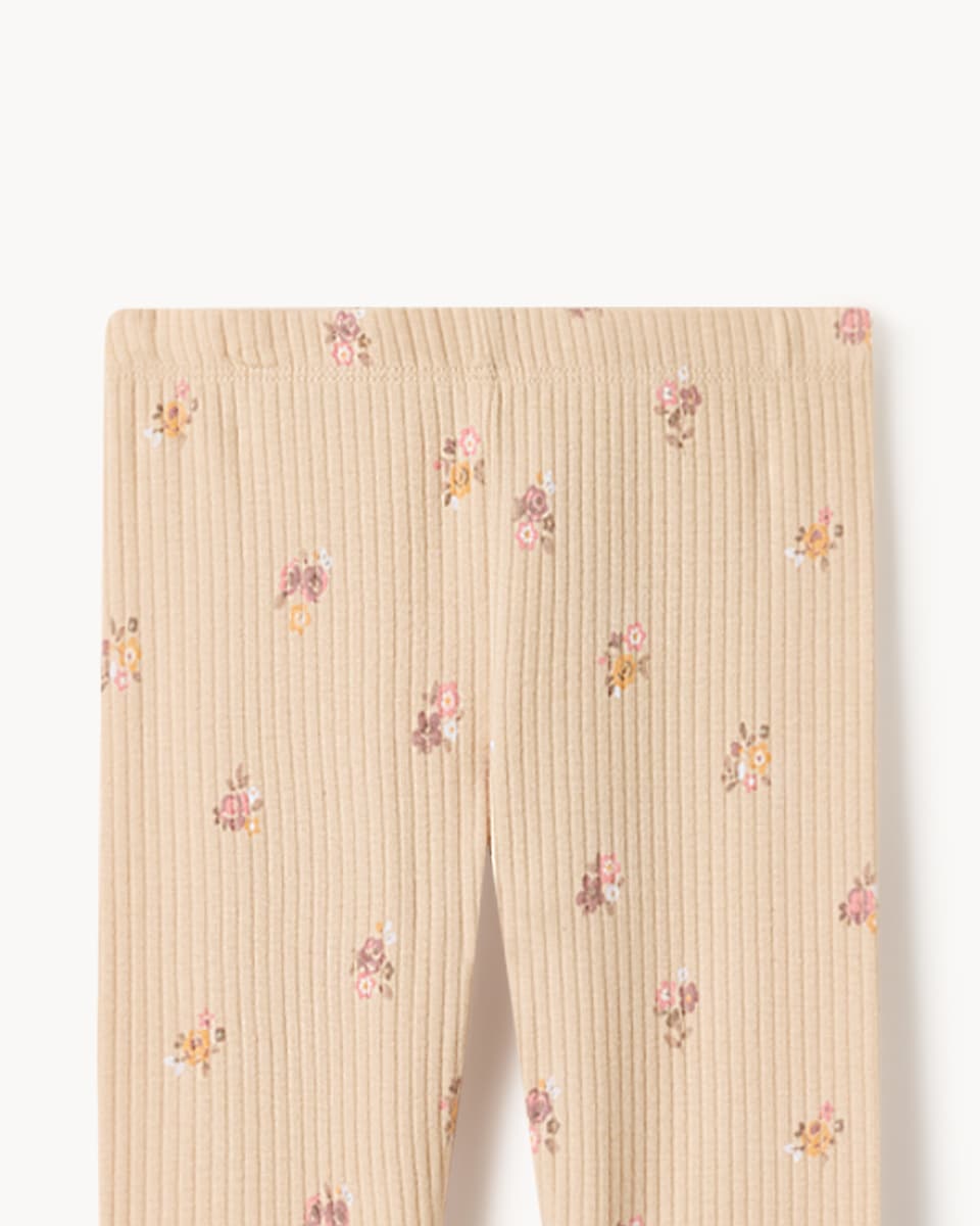 image 1 of F&F Baby Cotton Rich Floral Top and Ribbed Leggings Set in Cream