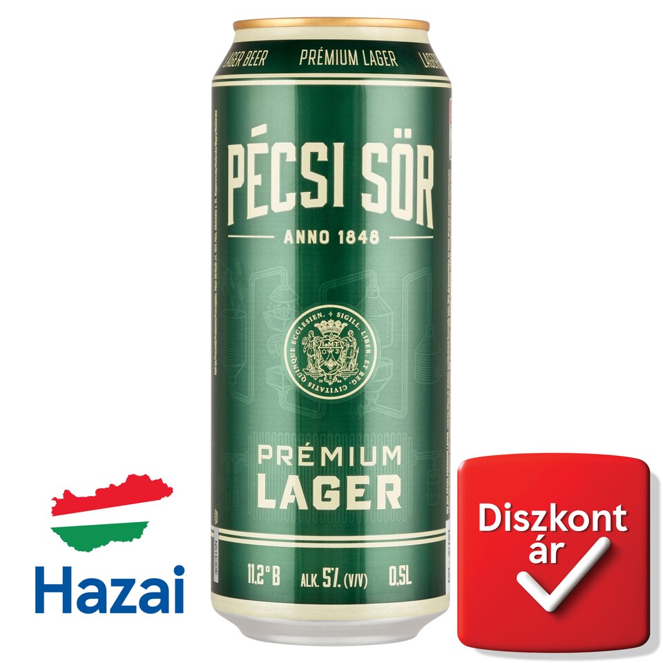 Pécsi Sör Prémium Lager bio minőségi világos sör 5% 0,5 l  1. kép