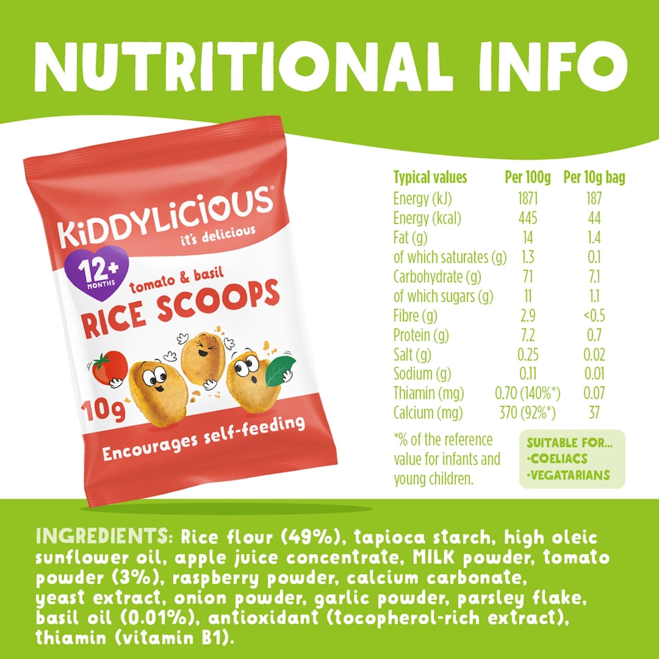 image 1 of Kiddylicious Rice Scoops Tomato and Basil 4x10g