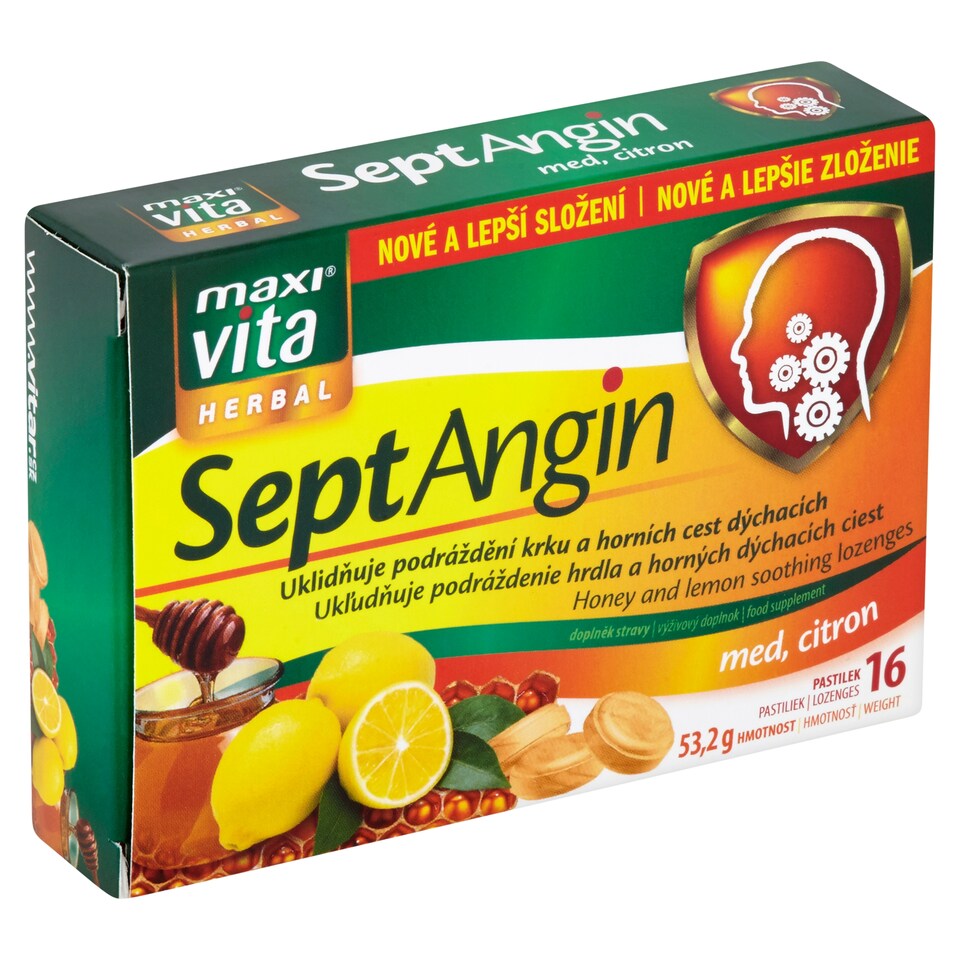 Obrázek 1 pro produkt Maxi Vita Herbal SeptAngin med, citron 16 pastilek 53,2g