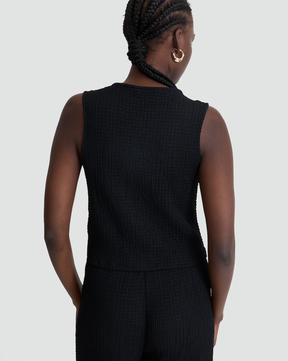 image 1 of F&F Crinkle Textured Button Front Sleeveless Co-ord Top in Black