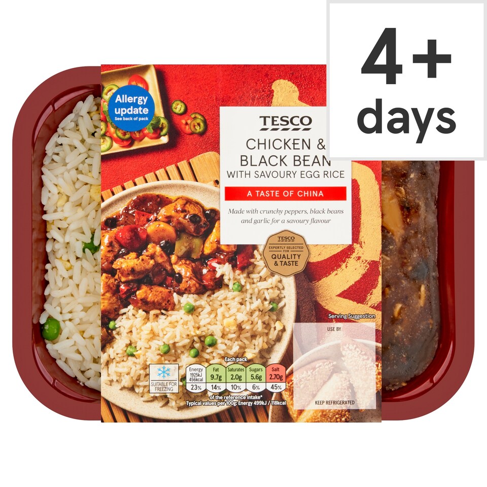 TESCO CHICKEN & BLACK BEAN WITH EGG FRIED RICE 400G