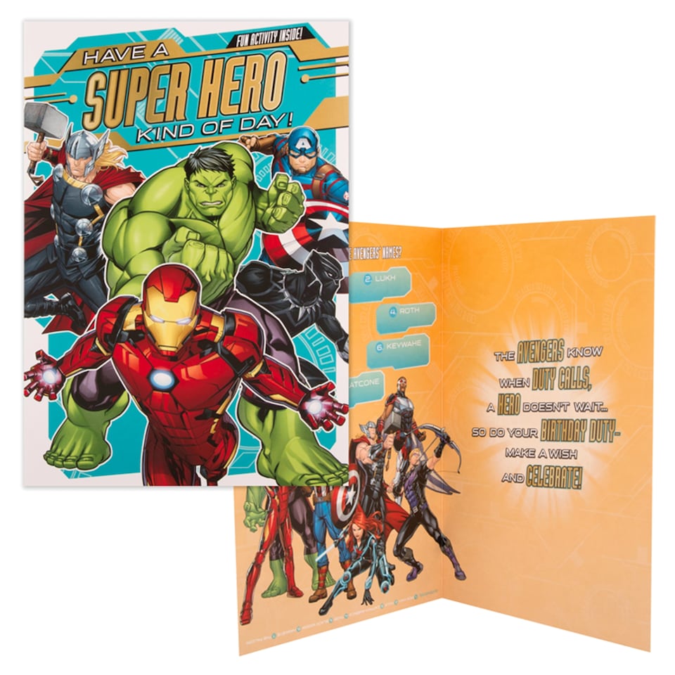 image 1 of Hallmark Birthday Card Marvel Avengers Activity Inside
