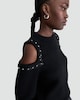 image 2 of F&F Cold Shoulder Sequin Embellished Jumper with Wool in Black