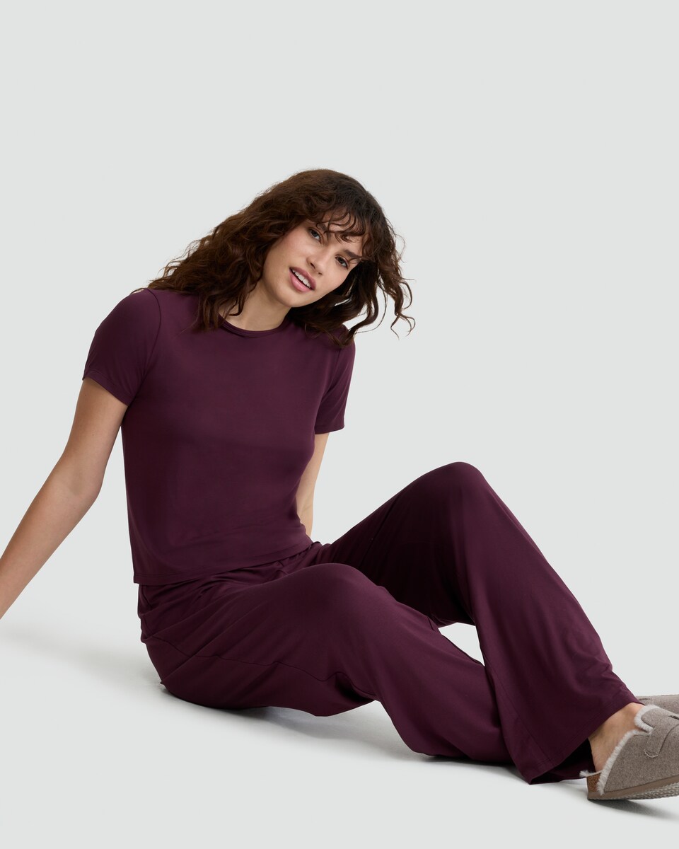 image 1 of F&F Modal Rich Wide Pyjama Bottoms in Purple