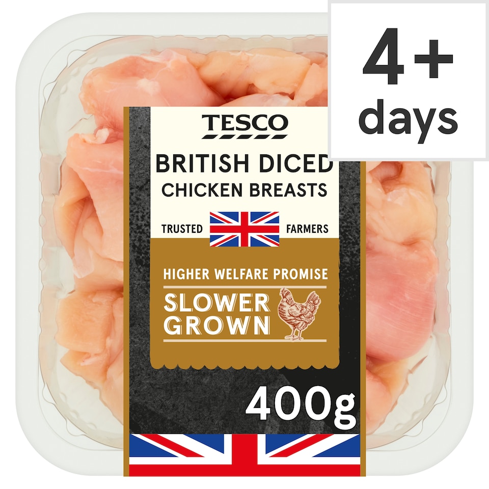 Tesco British Slower Grown Diced Breast 400g