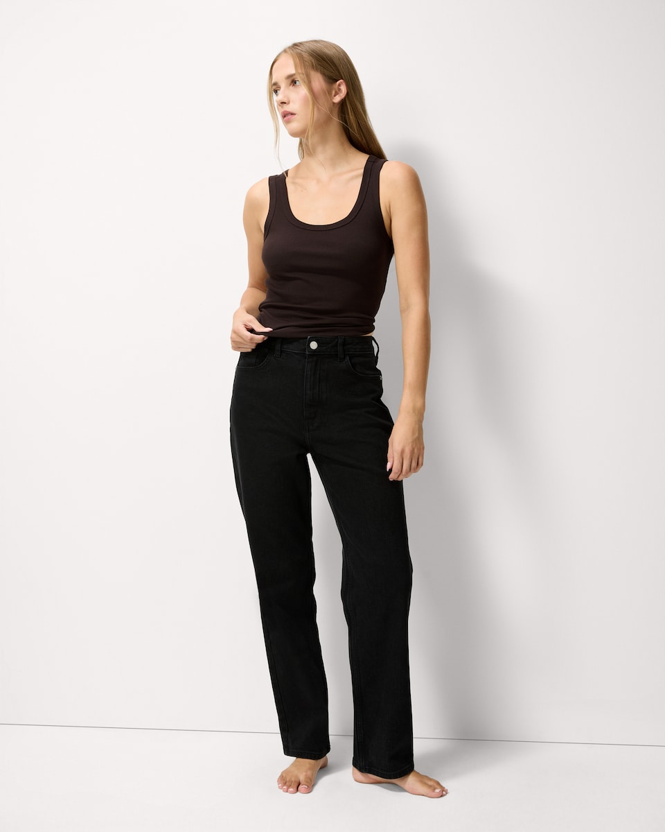 image 1 of F&F High Rise Straight Leg Jeans in Black