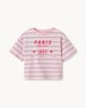 image 3 of F&F Girls Pure Cotton Striped Slogan T-Shirt in Pink