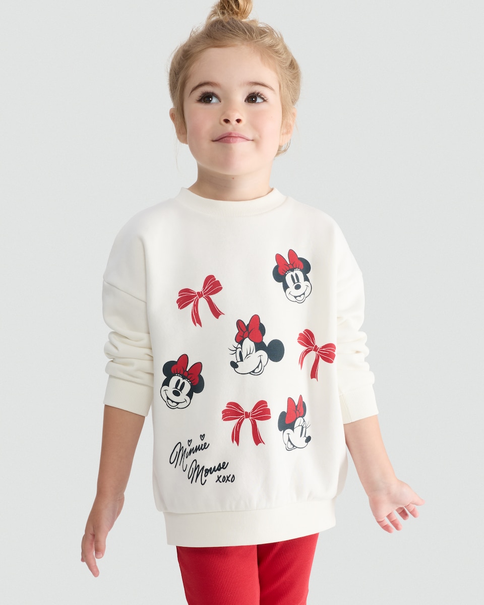 image 1 of Disney Minnie Mouse 2-Piece Sweatshirt and Flared Leggings Set in Cream