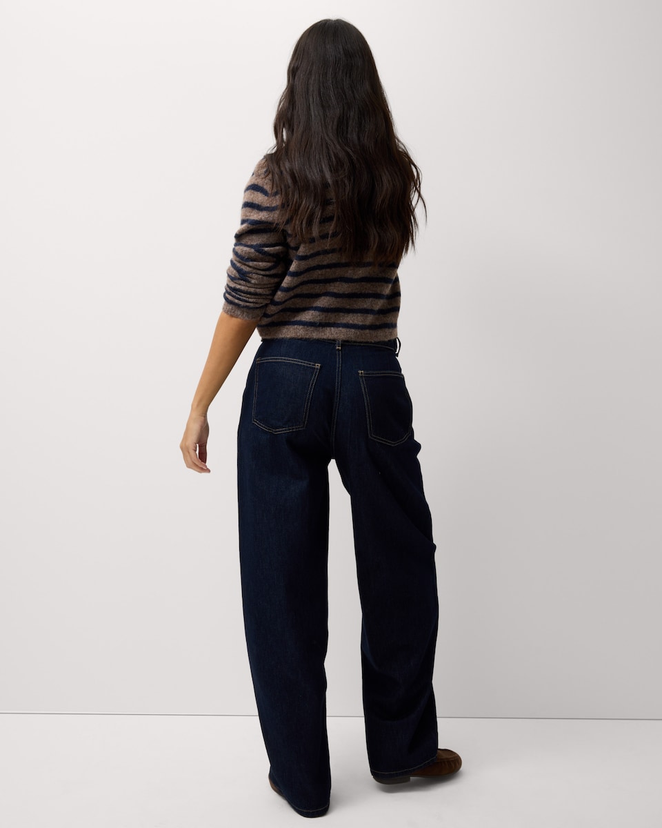 image 1 of F&F Military Style Relaxed Barrel Leg Jeans in Navy