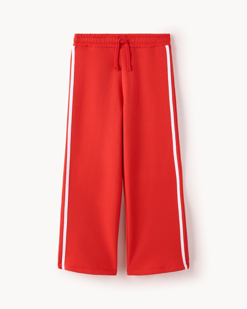 image 1 of F&F Girls Cotton Rich Side Stripe Wide Leg Joggers in Red