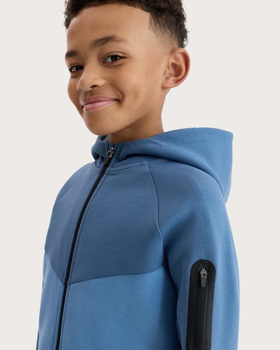image 1 of F&F Active Boys Colour Block Zip Up Hoodie in Blue