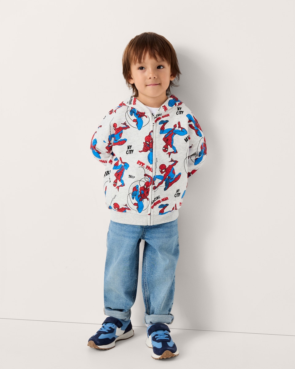 image 1 of Marvel Spider-Man Cotton Rich Zip Up Hoodie in Grey Marl