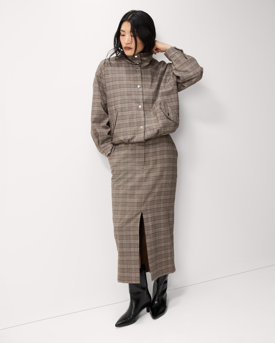 image 1 of F&F Checked Funnel Neck Co-ord Bomber Jacket in Multi Brown