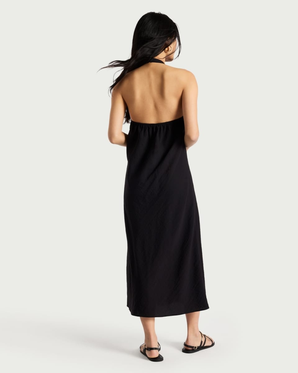 image 1 of F&F Keyhole Accent Halter Neck Midi Dress in Black