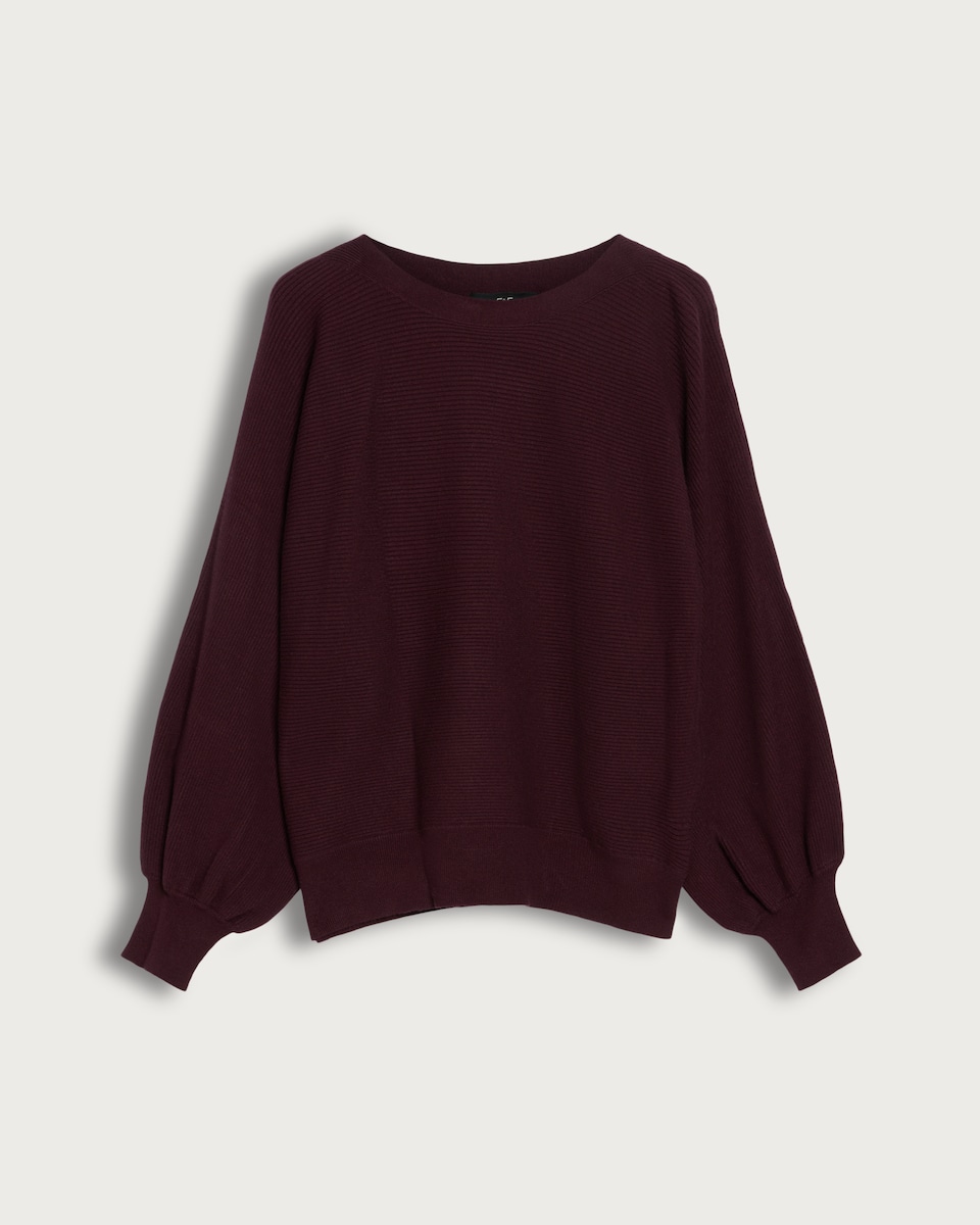 F&F Ribbed Crew Neck Batwing Sleeved Jumper in Burgundy