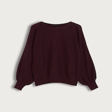 F&F Ribbed Crew Neck Batwing Sleeved Jumper in Burgundy