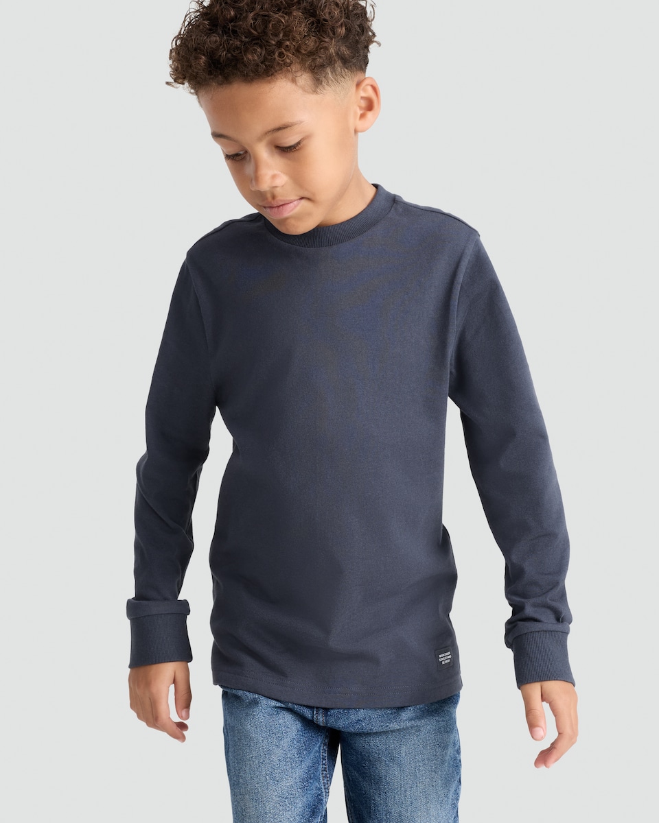 image 1 of F&F Boys Pure Cotton Long Sleeved T-Shirt in Grey