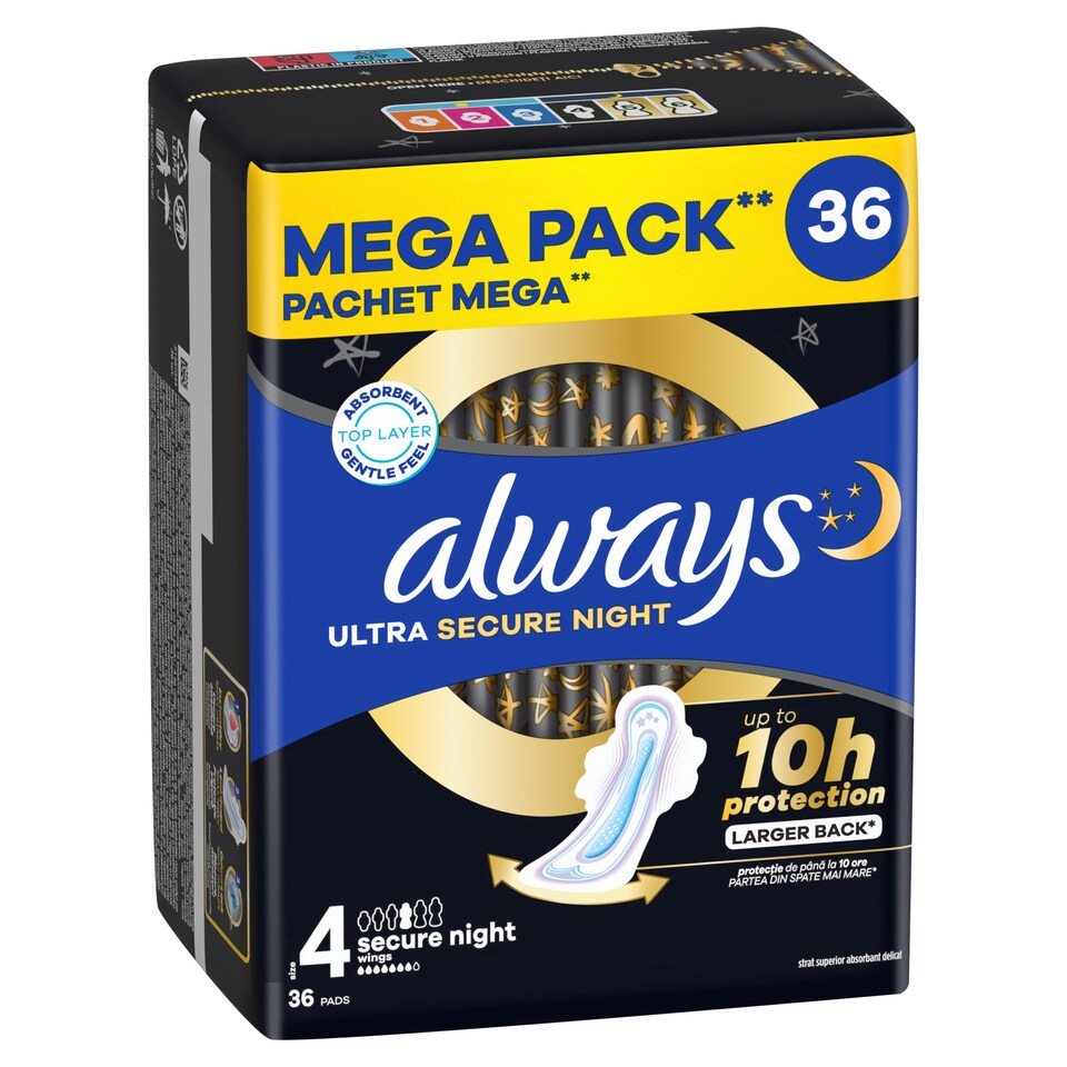 obrázok 1 z Always Ultra Hygienické Vložky Secure Night (veľkosť 4) S Krídelkami 36Ks