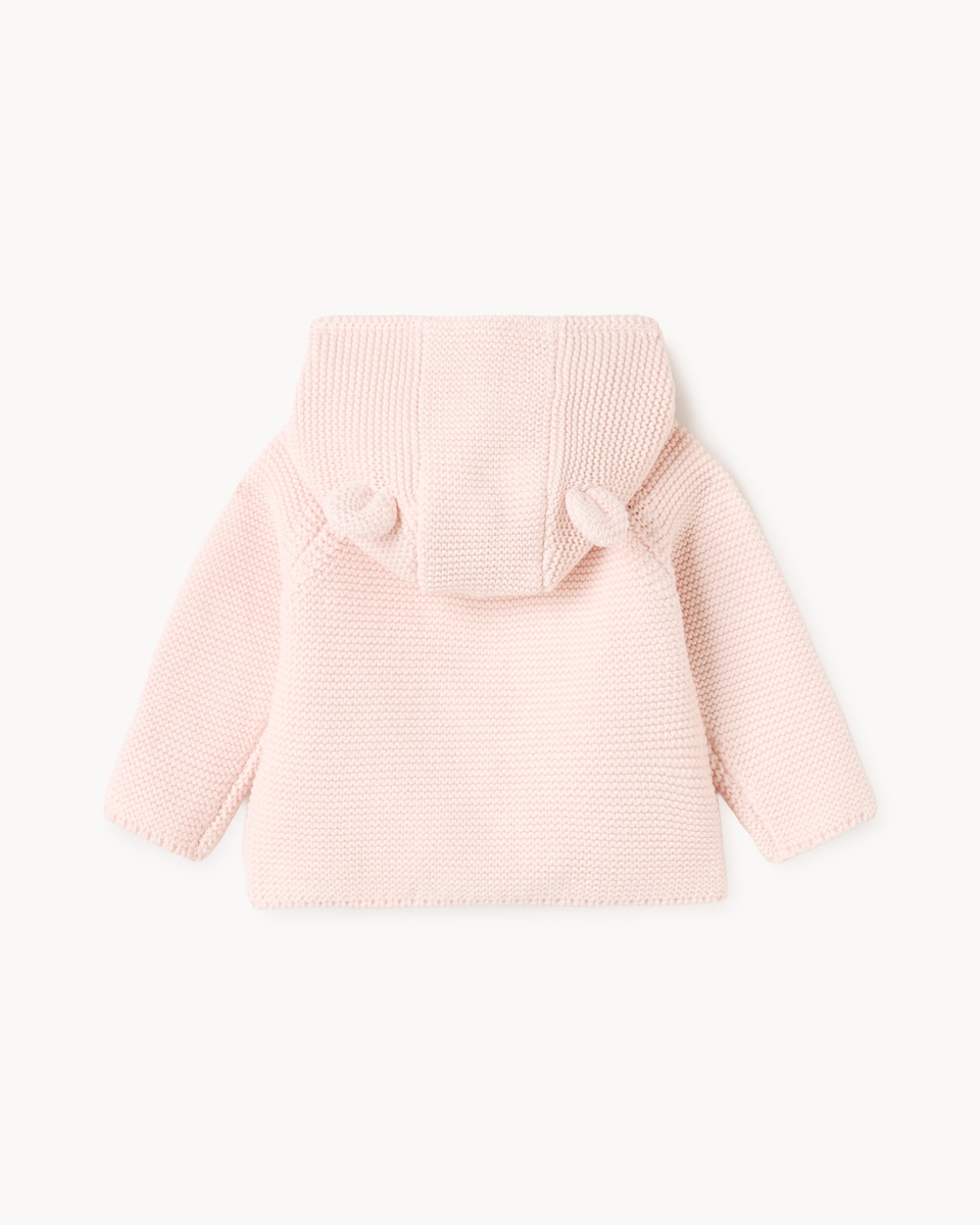 image 1 of F&F Baby Pure Cotton Knitted Hooded Cardigan in Pink
