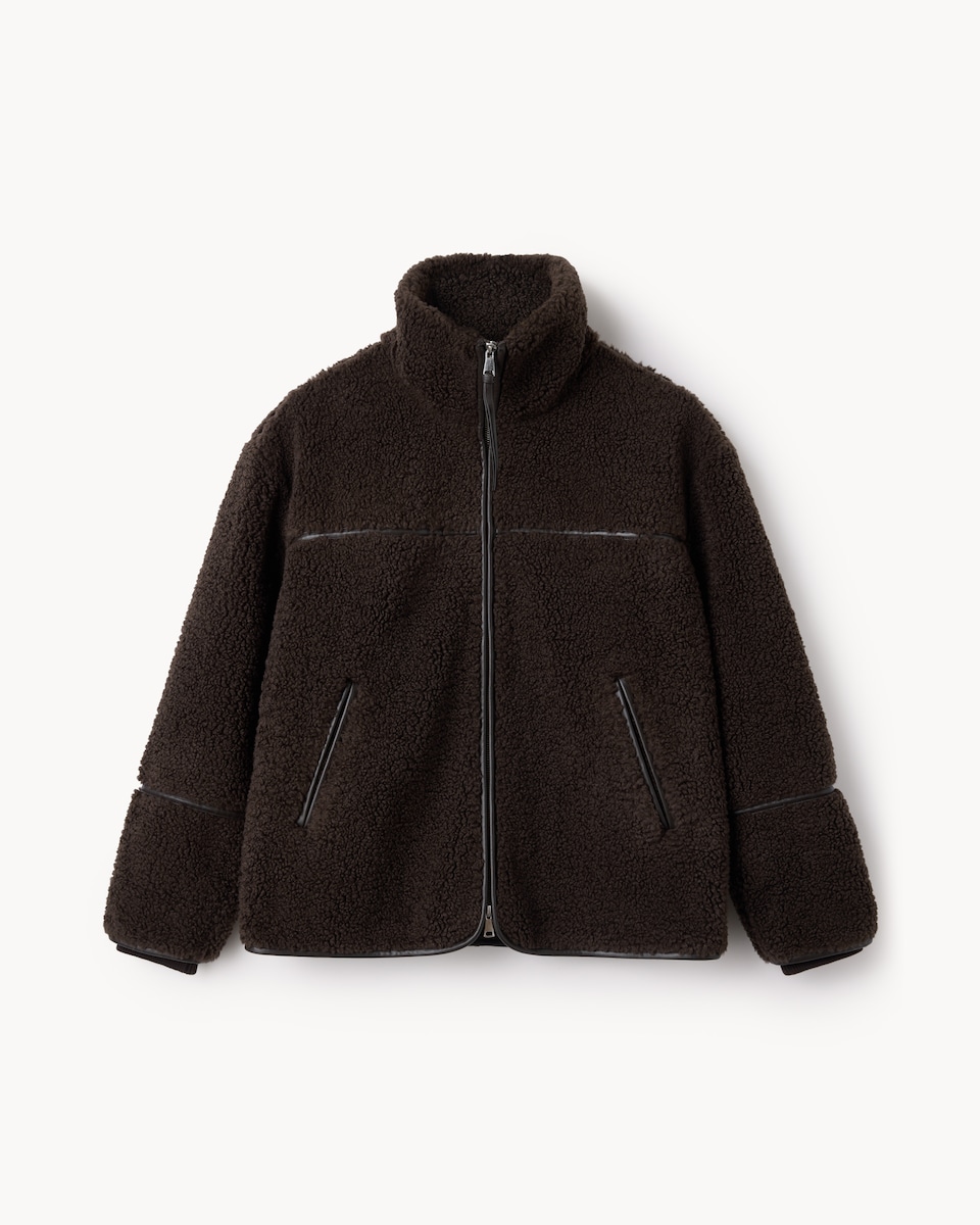 image 1 of F&F Active OUTDOOR Borg Textured Zip Up Jacket in Brown
