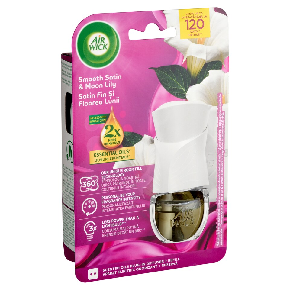 Air Wick Bársonyos Szatén és Éji Liliom elektromos légfrissítő készülék & utántöltő 19 ml  1. kép