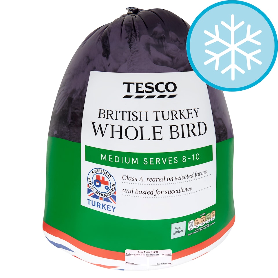 Tesco Frozen Medium Basted Whole Turkey Bird 3.9Kg - 5.2kg