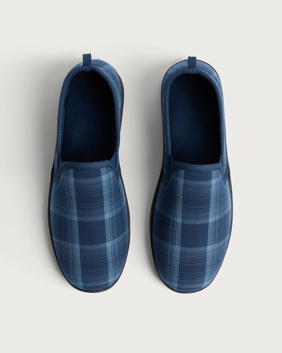 image 1 of F&F Check Print Closed Back Slippers in Navy