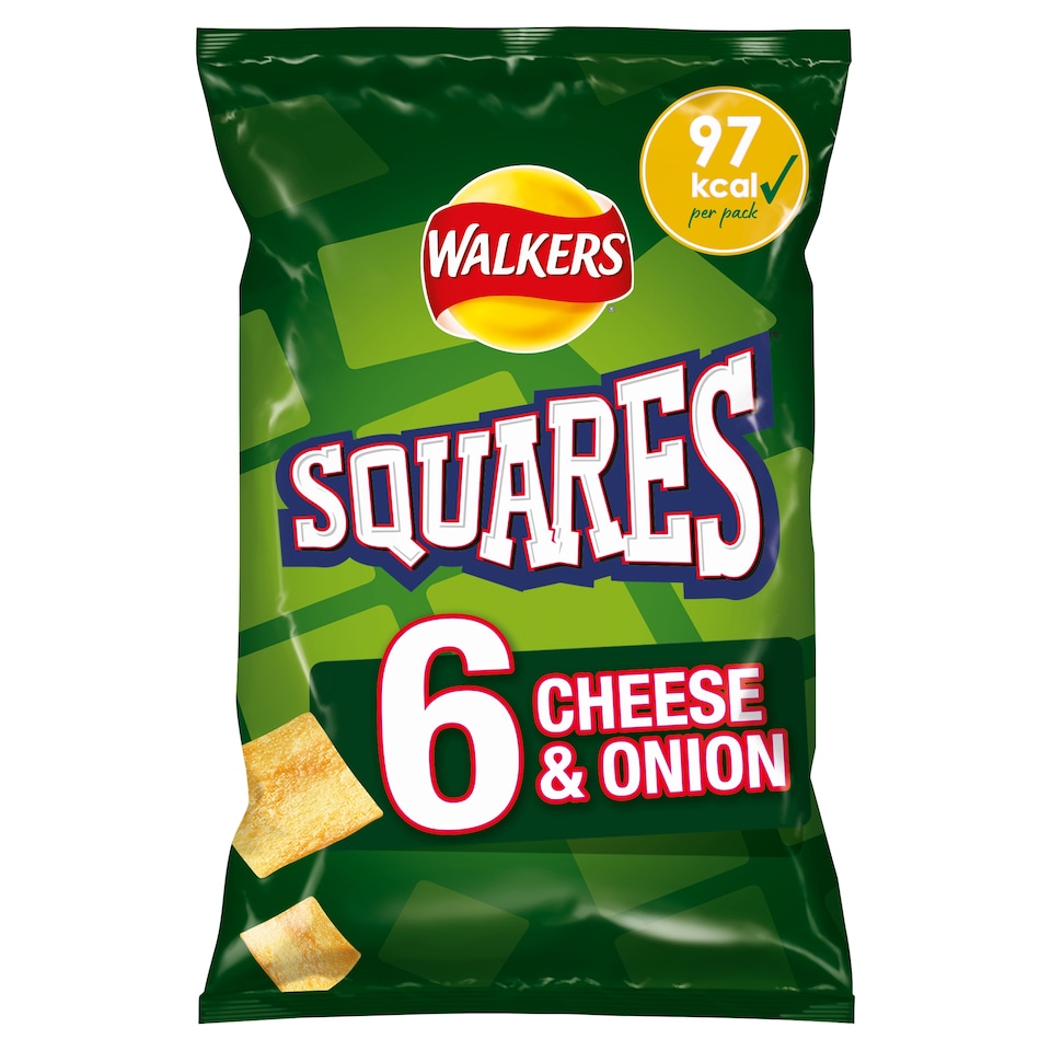 image 1 of Walkers Squares Cheese & Onion Flavour Potato Snacks 6x22g