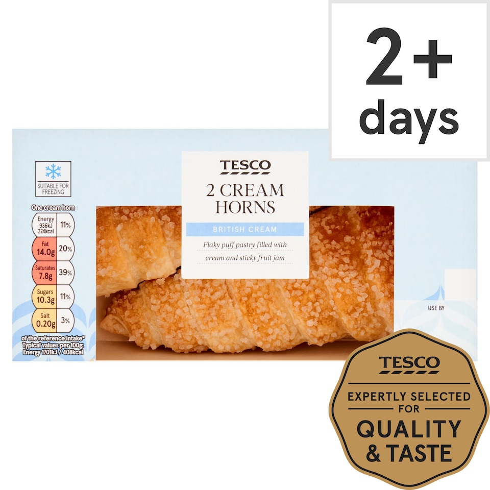 Tesco Fresh Cream Horns 2 Pack, 110 G