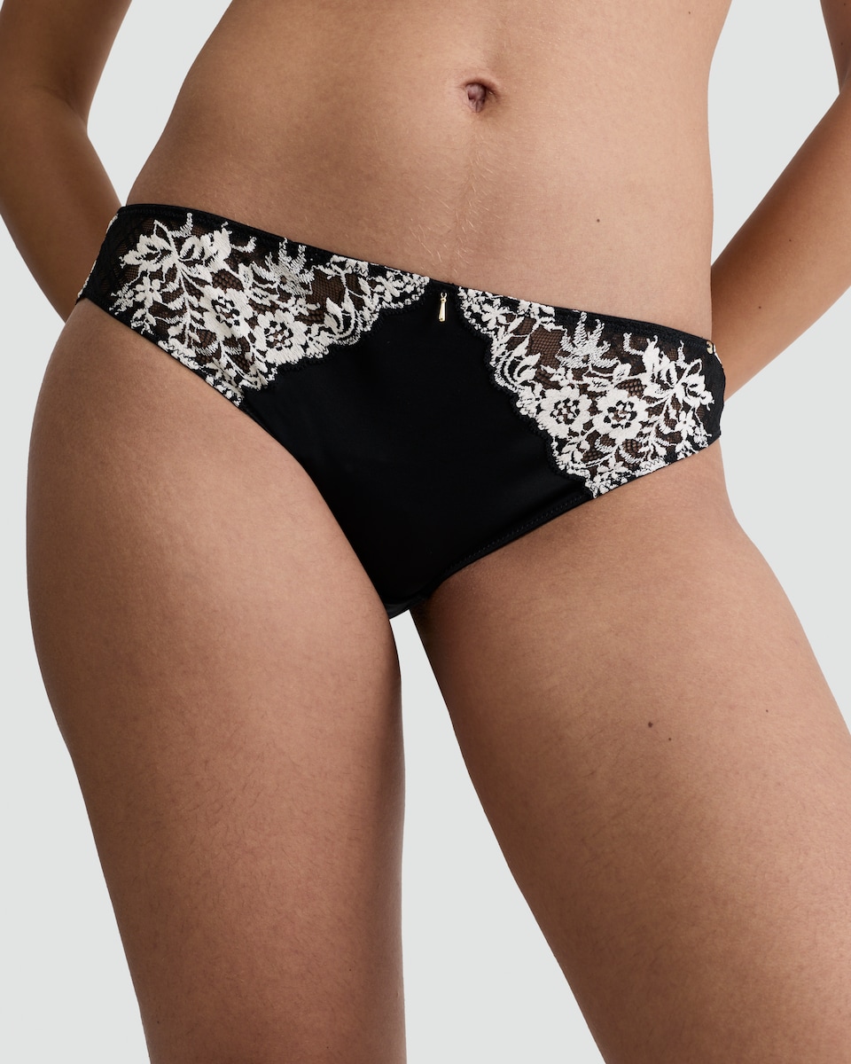 image 1 of F&F Floral Lace Trim Brazilian Knicker in Black