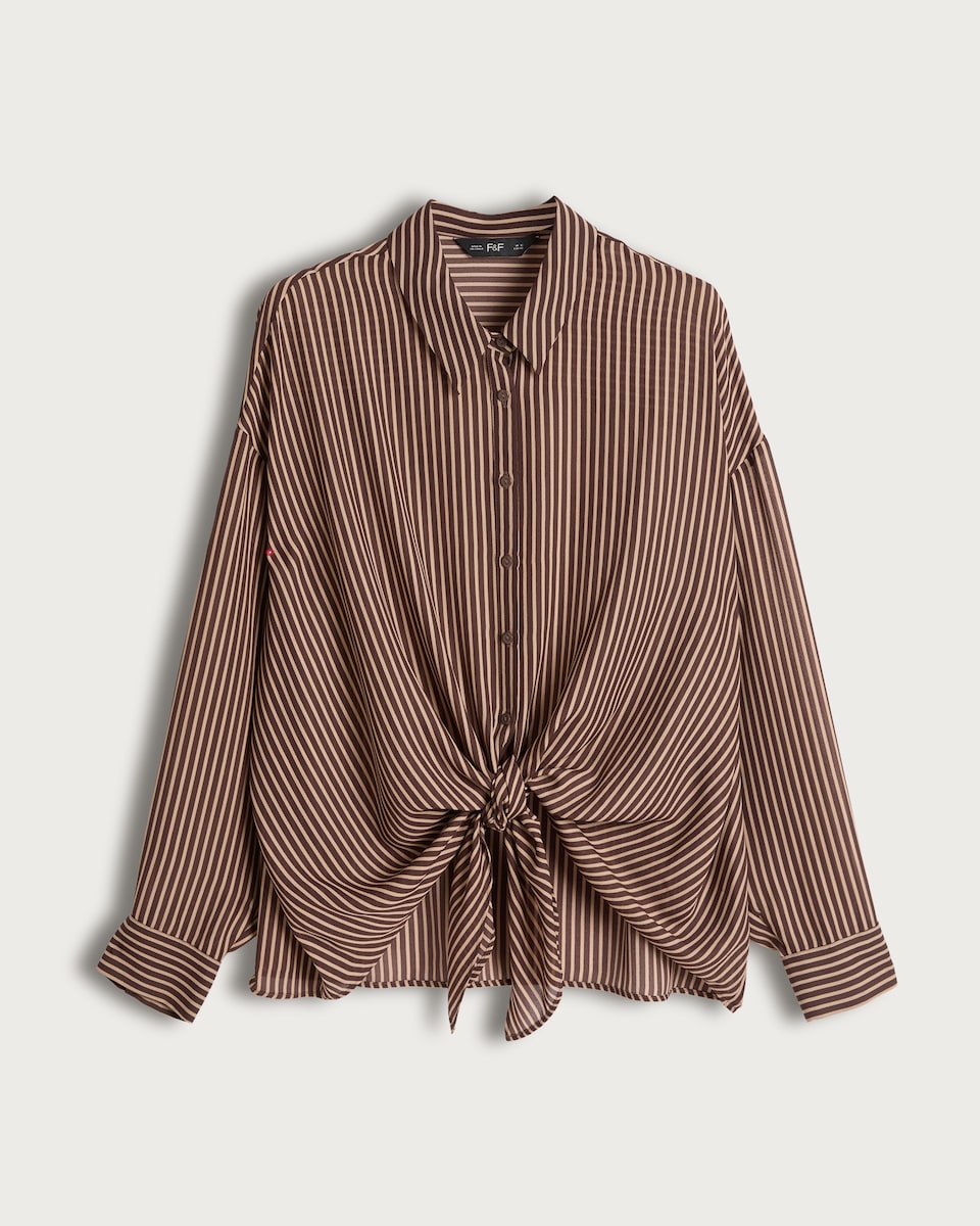 F&F Stripe Print Tie Front Shirt in Multi Black