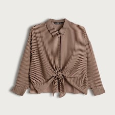 F&F Stripe Print Tie Front Shirt in Multi Black