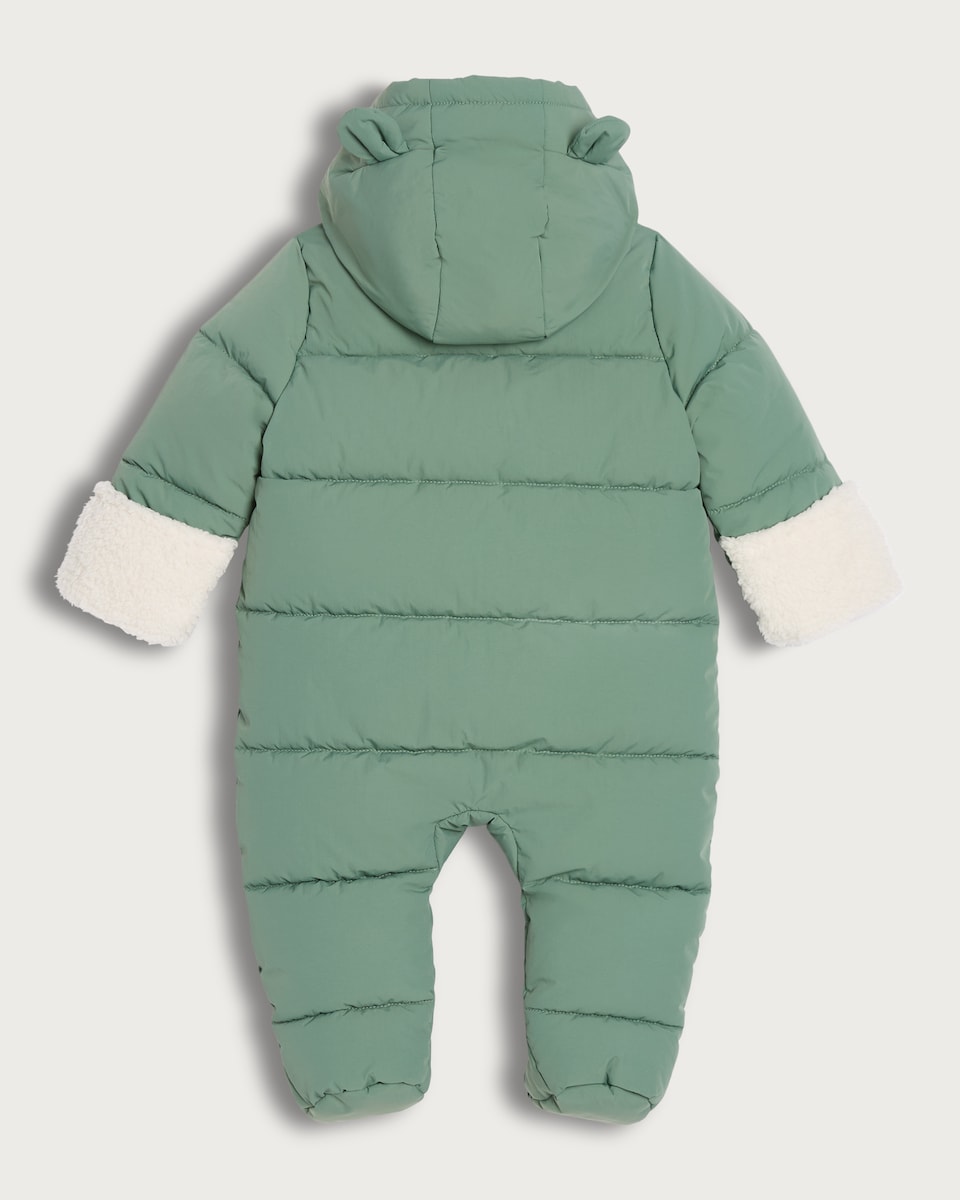 image 1 of F&F Baby Fleece Lined Shower Resistant Pramsuit in Green