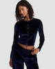 image 2 of OH ME OH MY Velvet Cropped Button Up Cardigan in Navy
