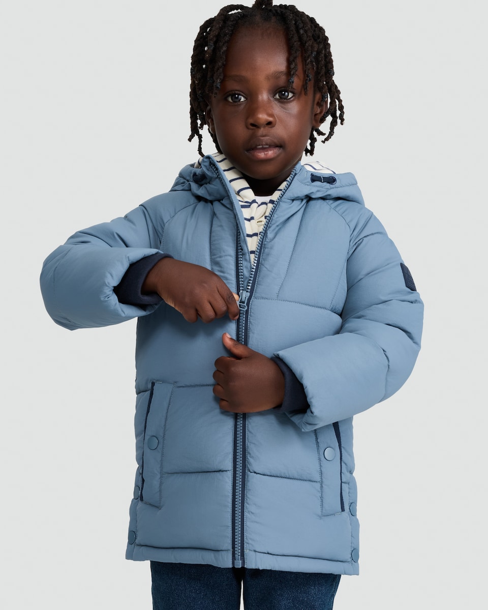 image 1 of F&F Boys Hooded Puffer Jacket in Blue