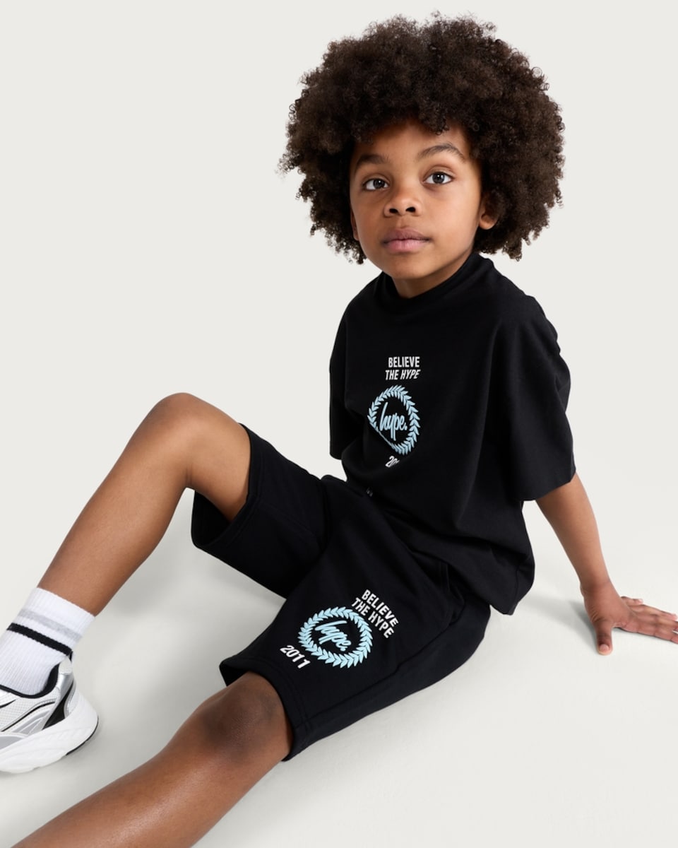 image 1 of Hype Cotton Rich Slogan Print Shorts in Black