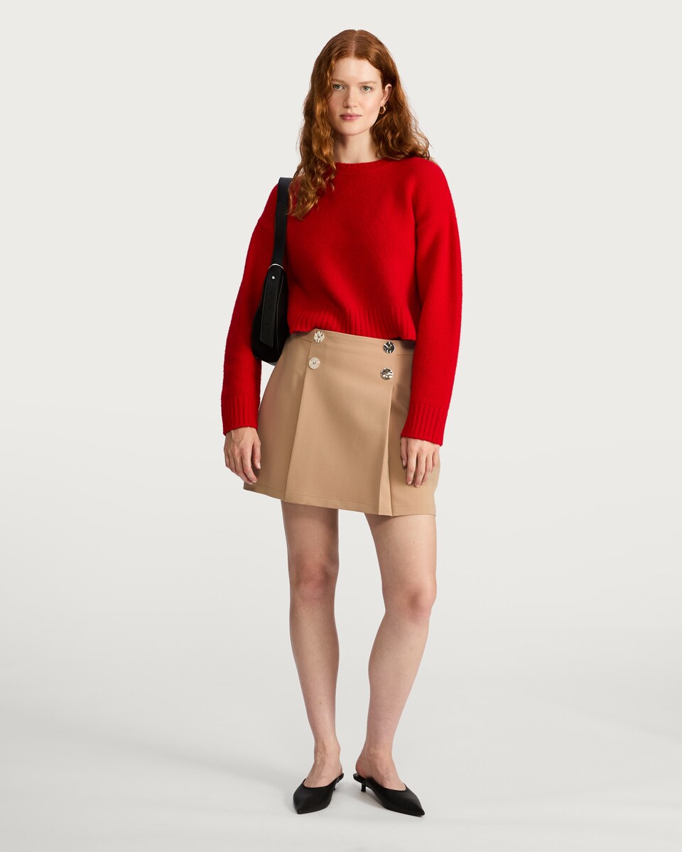 image 1 of The F&F Edit Double Button Pleated Mini Skirt in Brown