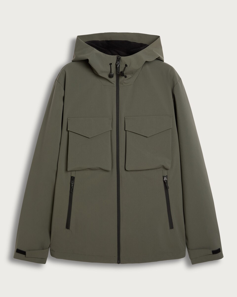 image 1 of F&F Hooded Shower Resistant Utility Jacket in Khaki