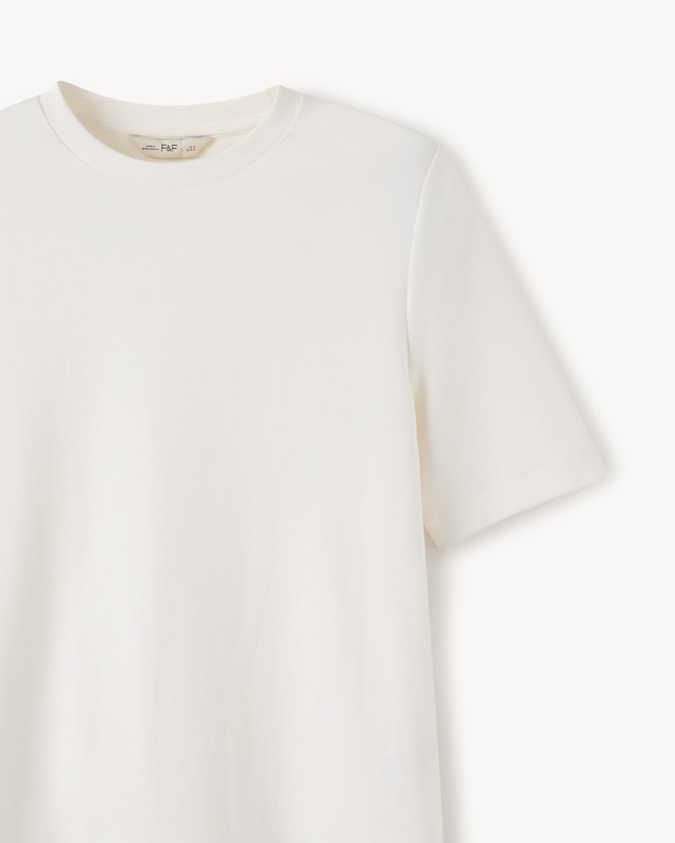image 1 of F&F Cotton Rich Shoulder Pad T-Shirt in Cream