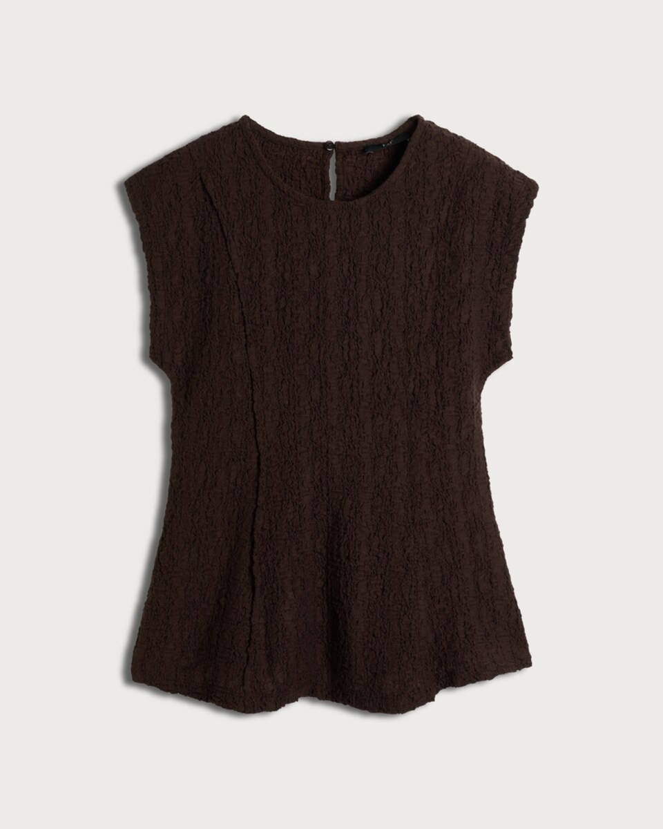 F&F Cotton Rich Textured Peplum Hem T-Shirt in Chocolate