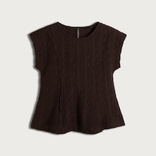 F&F Cotton Rich Textured Peplum Hem T-Shirt in Chocolate