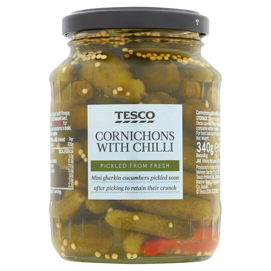 Tesco Cornichons With Chilli 340G Tesco Groceries