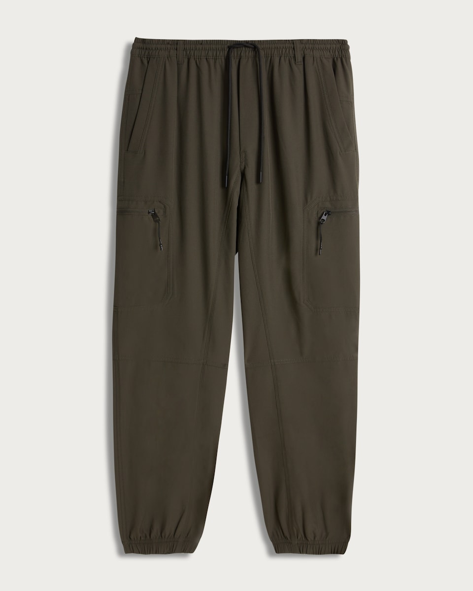 image 1 of 9 Peaks Elasticated Cargo Trousers in Khaki