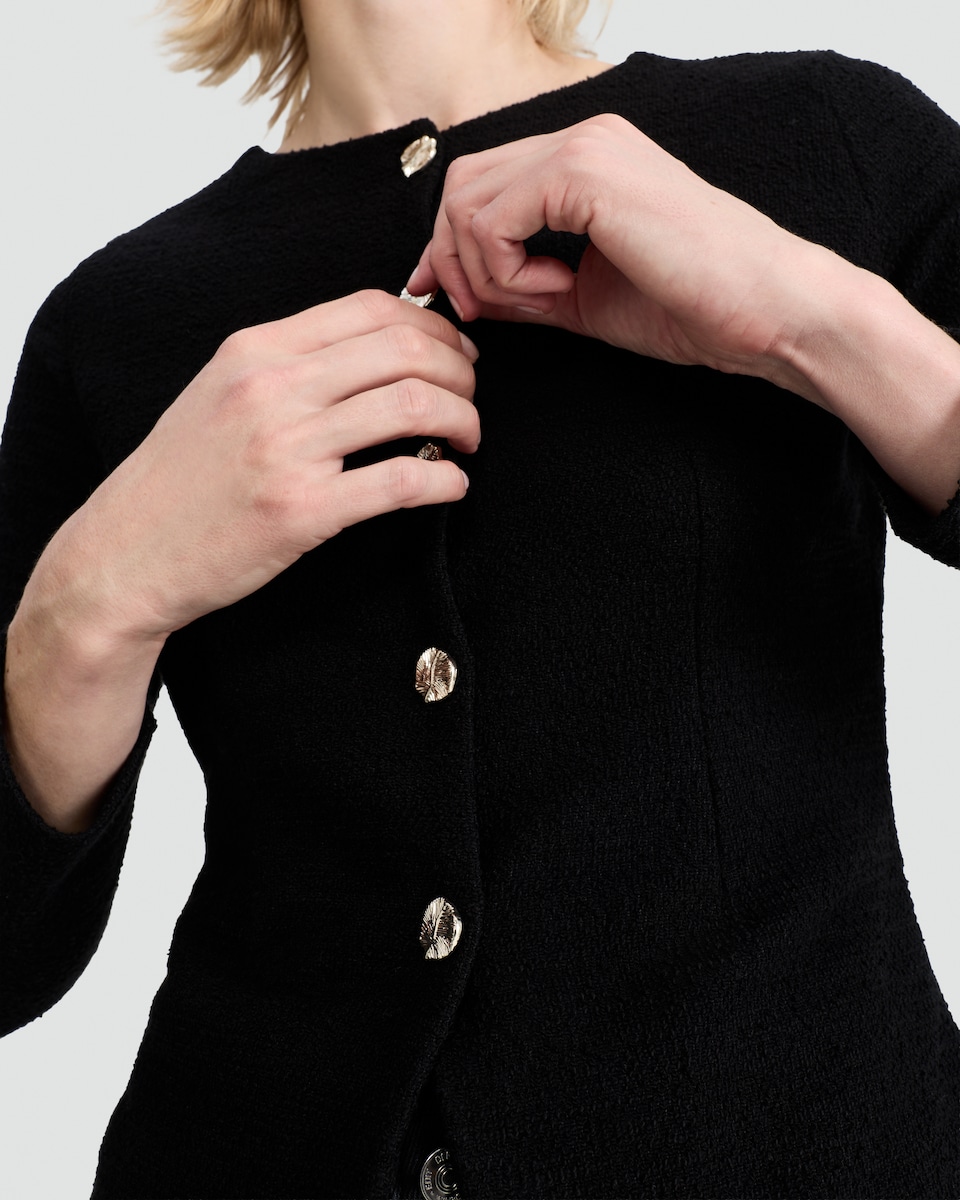 image 1 of F&F Cotton Rich Boucle Textured Cardigan in Black