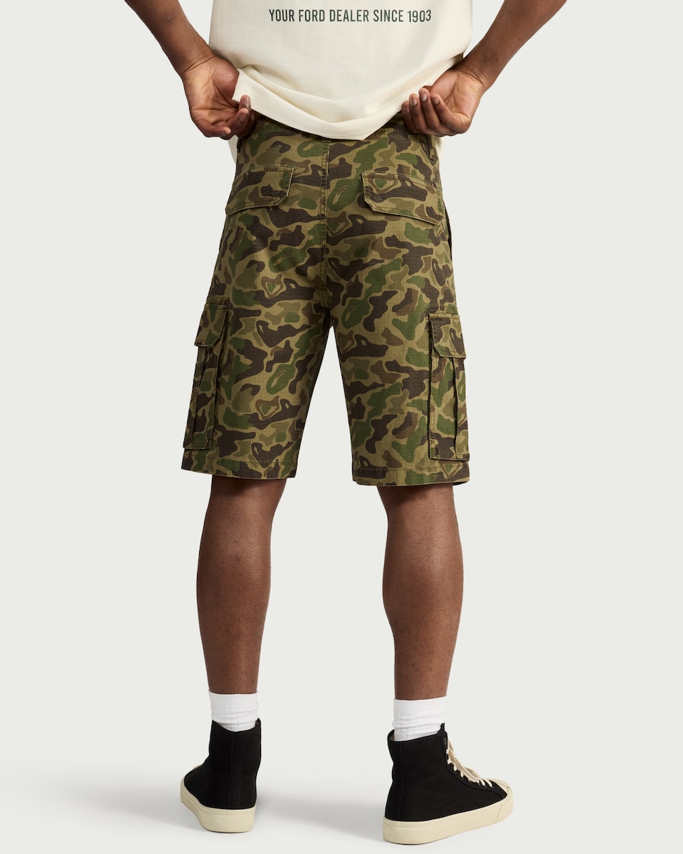 image 1 of RDA Cotton Rich Camouflage Print Cargo Shorts in Green