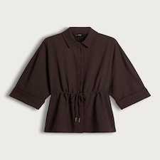 F&F Drawstring Waist Wide Sleeved Shirt in Brown