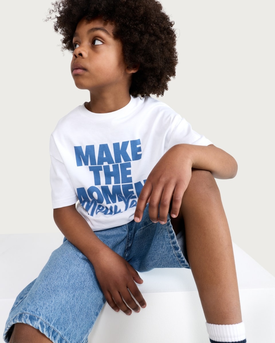 image 1 of F&F Boys Pure Cotton Printed Oversized Fit T-Shirt in White