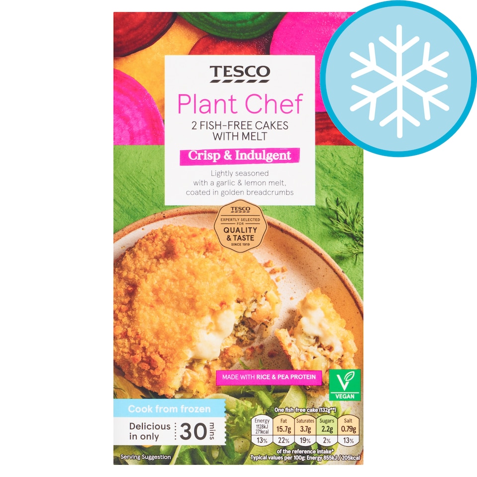 Tesco Plant Chef 2 Fish-Free Cakes With Melt 280G