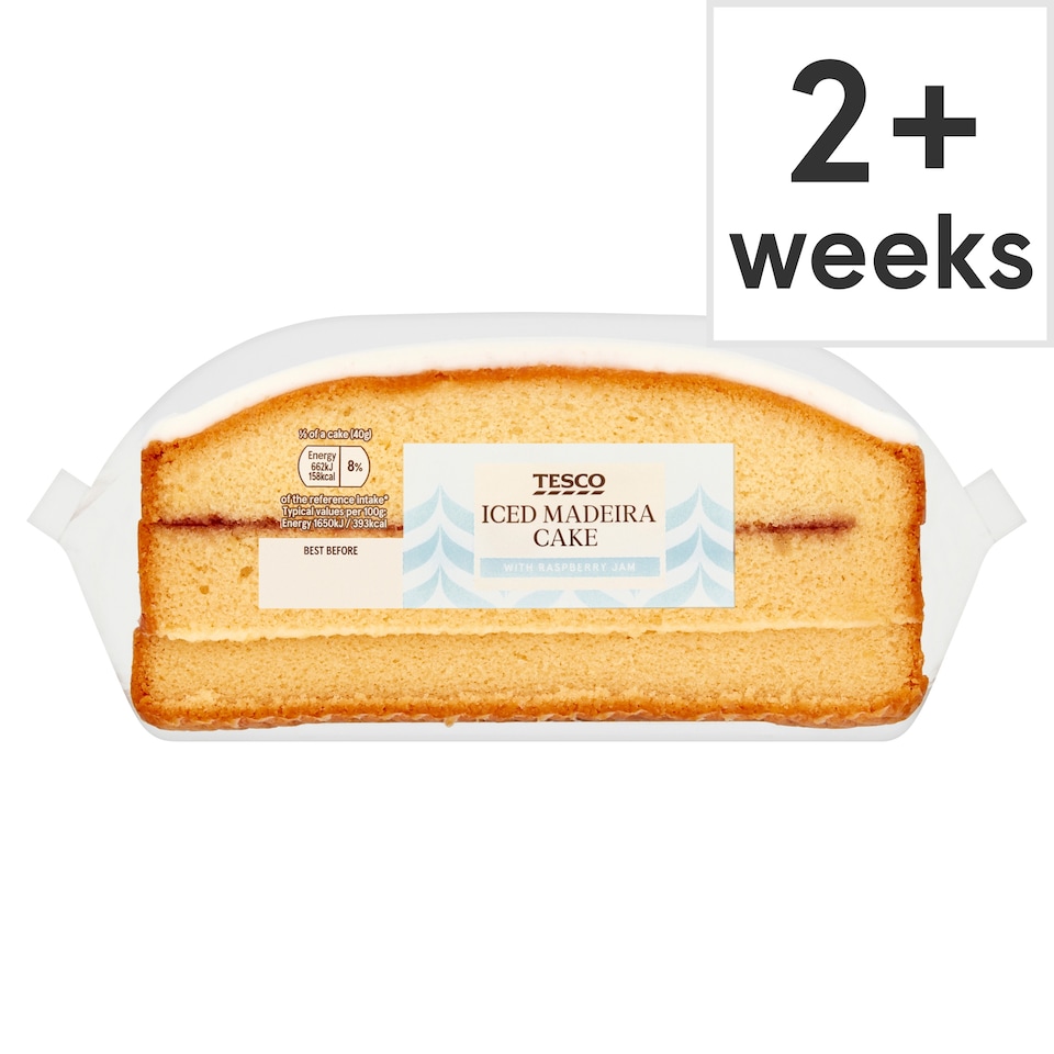 Tesco Iced Madeira Cake with Vanilla and Raspberry